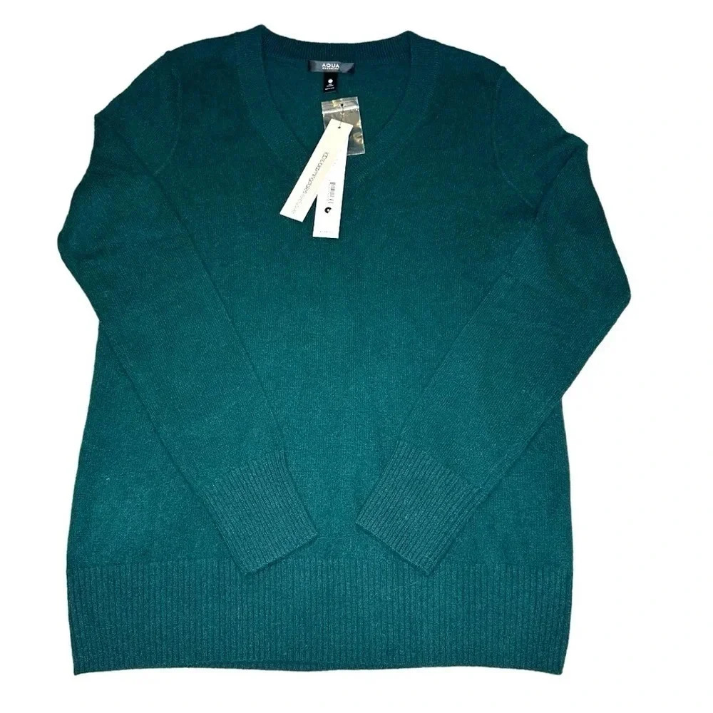 AQUA 100% Cashmere Women’s Crew Neck Kale Sweater Size Small